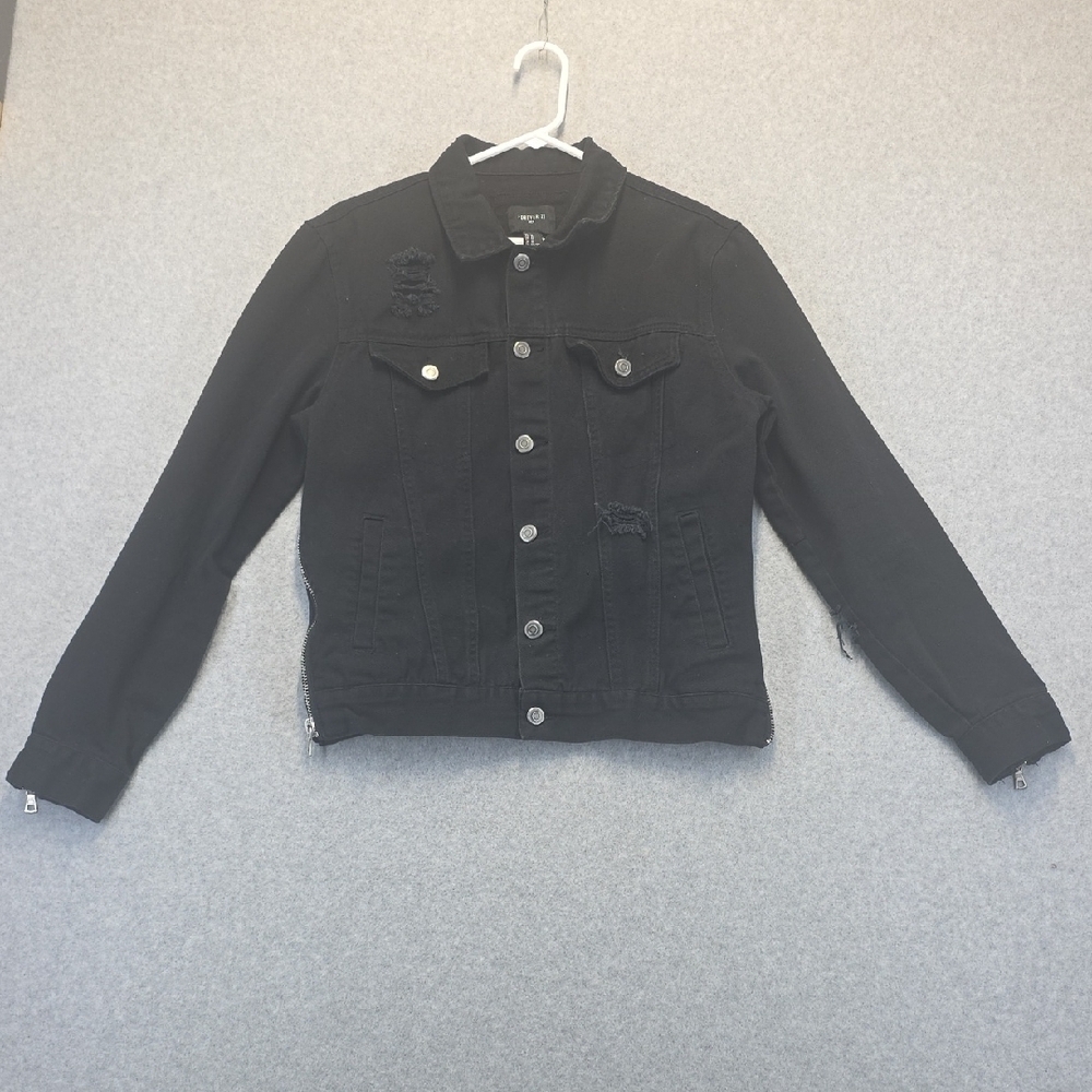 Forever 21 Black Distressed Denim Jacket Men’s M Grunge Streetwear